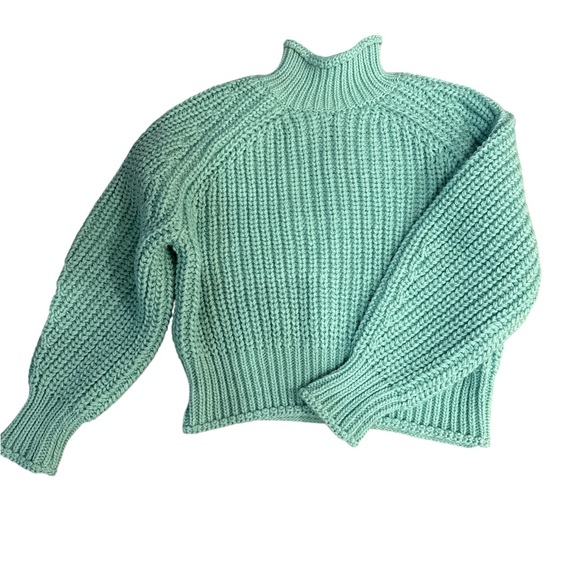 H&M Chunky Knit Sweater Women’s Medium Green Mock Neck Cropped – NWT - Picture 3 of 7